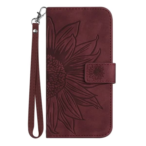 iPhone 17 Pro Max Konstläder Plånboksfodral Sunflower Imprint - Vinröd Vinröd