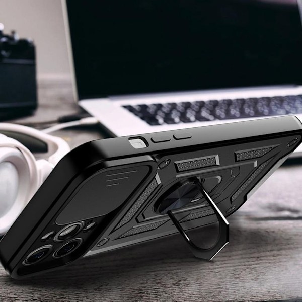 iPhone 14 Pro Skal med Ringhållare Hybrid Armor Camshield - Blå