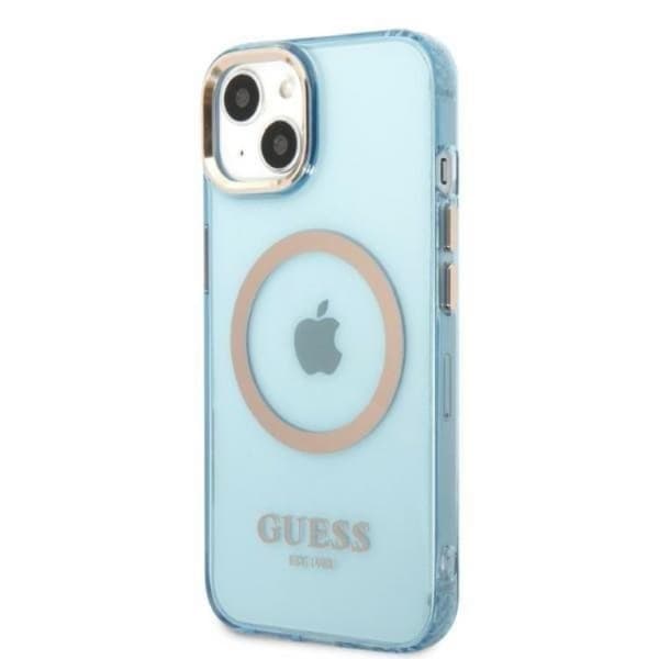 GUESS iPhone 13 Skal MagSafe Gold Outline Translucent - Sininen Blå