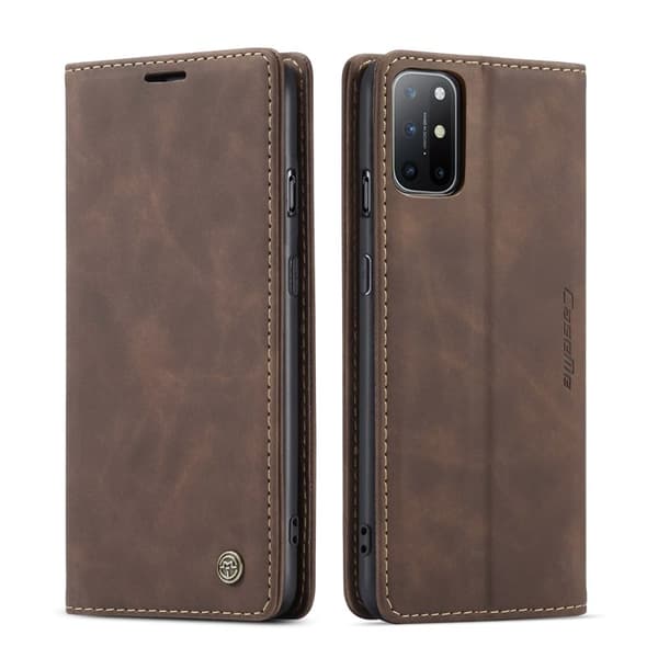 CASEME 013 Auto-absorberande Konstläderplånboksfodral OnePlus 8T - Brun