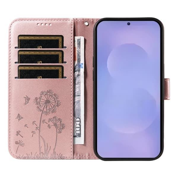 Samsung Galaxy S26+ Plånboksfodral Konstläder Dandelion - Roséguld