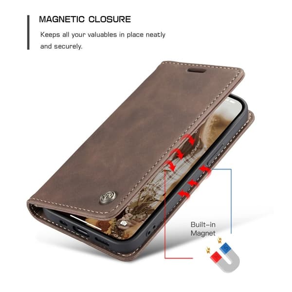 CASEME 013 Wallet Mobilskal KonstLäder för iPhone 13 - Brun