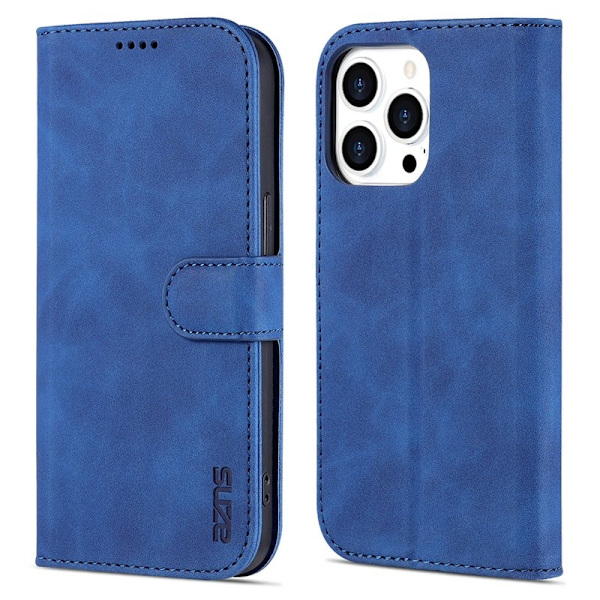 AZNS iPhone 15 Pro Max Plånboksfodral Stand Konstläder - Blå