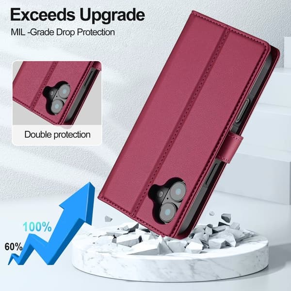 LC.IMEEKE L2 Series iPhone 17 Plånboksfodral Konstläder - Röd
