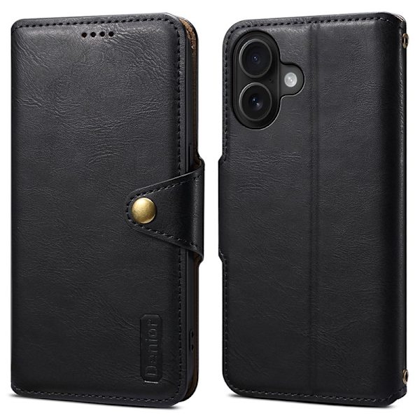 DENIOR iPhone 16 Plånboksfodral Konstläder Svart