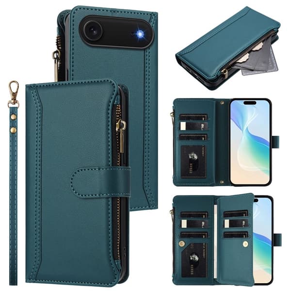iPhone Air Plånboksfodral Zipper Med Rem - Mörkgrön Grön