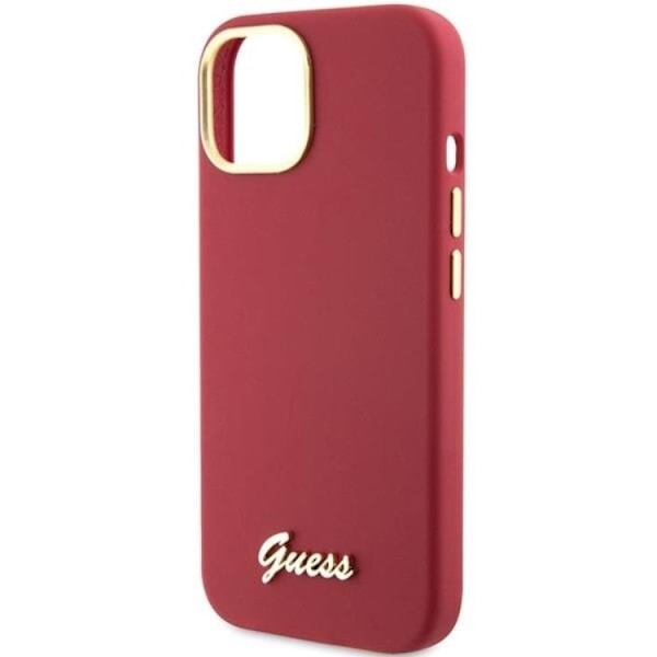 Guess Mobilskal till iPhone 15 Silikon Script Metal Logo Frame Röd