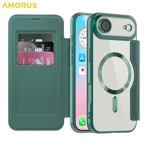 AMORUS iPhone Air Plånboksfodral MagSafe RFID-Skydd - Grön Grön