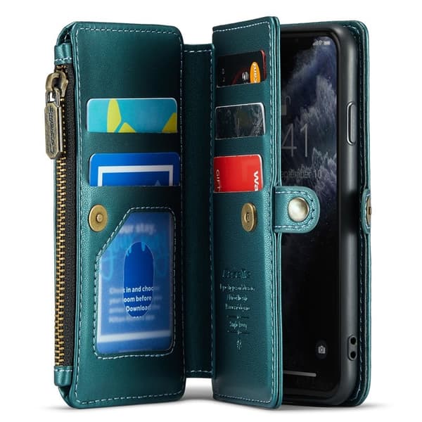 CASEME Plånboksfodral Konstläder för iPhone 11 Pro med kortfack - Grön