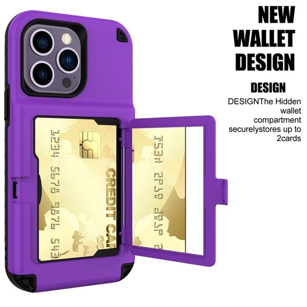 iPhone 14 Pro -kuori korttitaskulla Mirror Kickstand - Violetti Lila