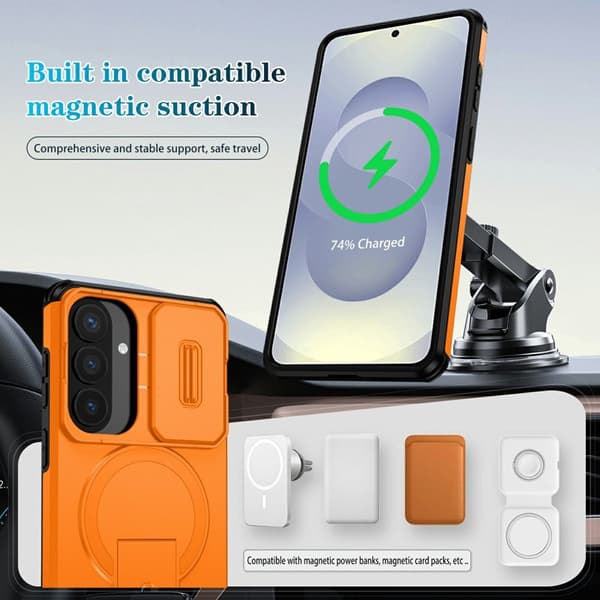 Mobilskal för Samsung Galaxy S26 Plus Magnetiskt Kickstand PC + TPU - Orange