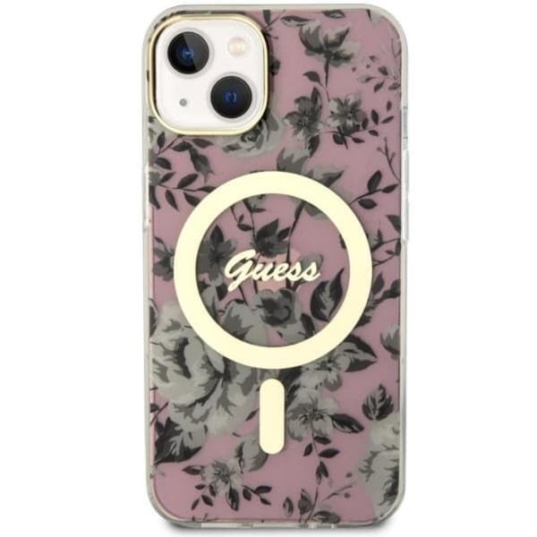 Guess iPhone 14 Mobilskal MagSafe Flower - Rosa Rosa