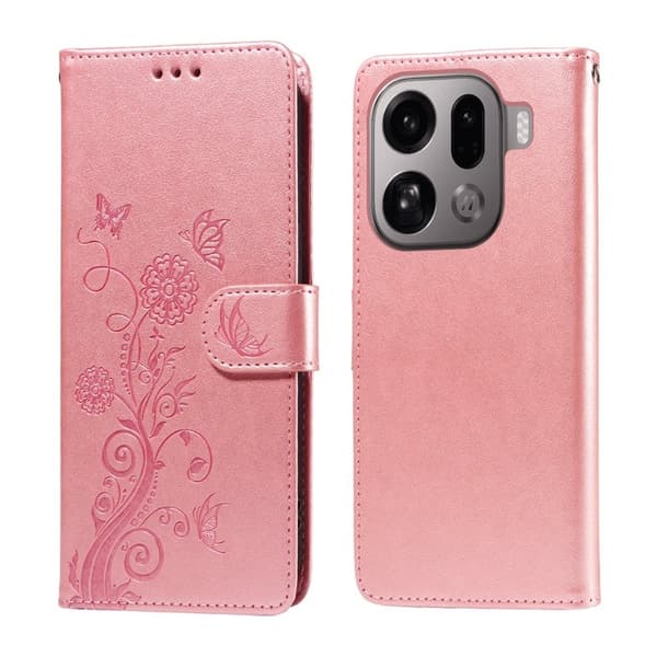 Oppo Find X9 Pro 5G Plånboksfodral Konstläder Blommönster - Rosa
