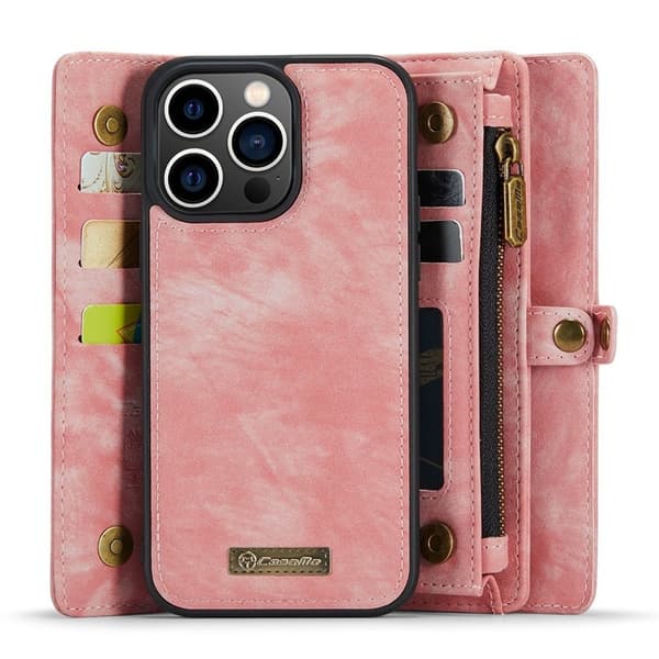 CASEME 008 Series Mobilskal till iPhone 13 Pro Max 2-i-1 TKonstLäder Rosa