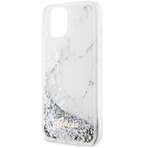 Guess iPhone 14 Cover Liquid Glitter Marble - Hvid Vit