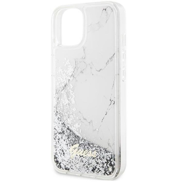 Guess Mobilskal till iPhone 14 Liquid Glitter Marble - Vit