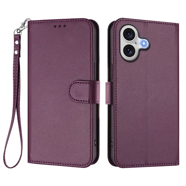 iPhone 17 Plånboksfodral Läder med Handledsrem - Lila Lila