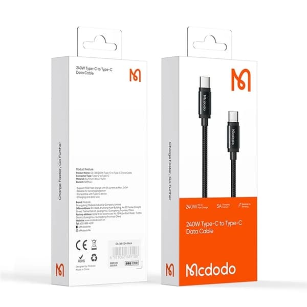 MCDODO USB-C - USB-C 240W Kabel 2m CA-3681 - Svart Svart