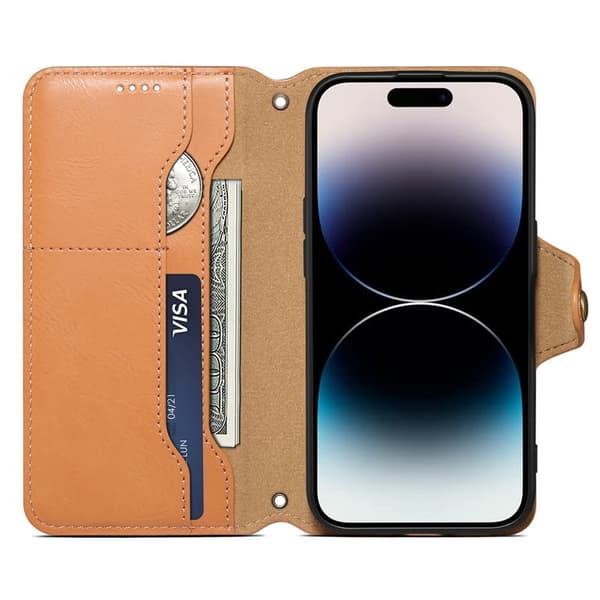 DENIOR iPhone XR Plånboksfodral Konstläder Skydd Khaki