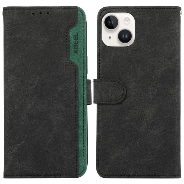 ABEEL iPhone 15 Plånboksfodral RFID Blocker Ställ Konstläder Svart