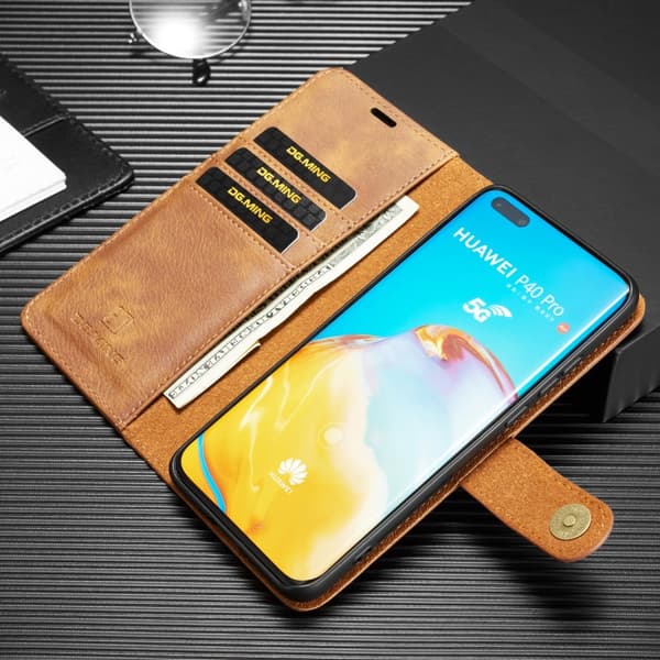 DG.MING Äkta Läder Plånboksfodral Huawei P40 Pro - Brun Brun
