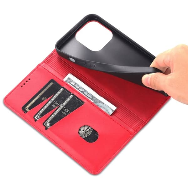 AZNS iPhone 15 Plånboksfodral i Konstläder och TPU - Röd