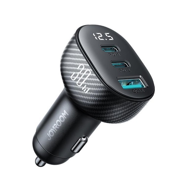 Joyroom Billaddare 30W 2x USB-C USB-A med Display - Svart Svart