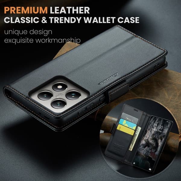 CASEME Xiaomi 14T Plånboksfodral Konstläder RFID-Skydd 3 Kortfack Svart