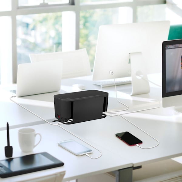 LogiLink Cable box - Kabelgömma med grenuttag + USB-A/USB-C-laddning Svart Svart