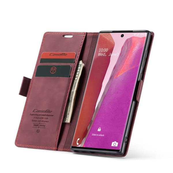 CASEME 013 Series Plånboksfodral för Samsung Galaxy Note20 - Vinröd