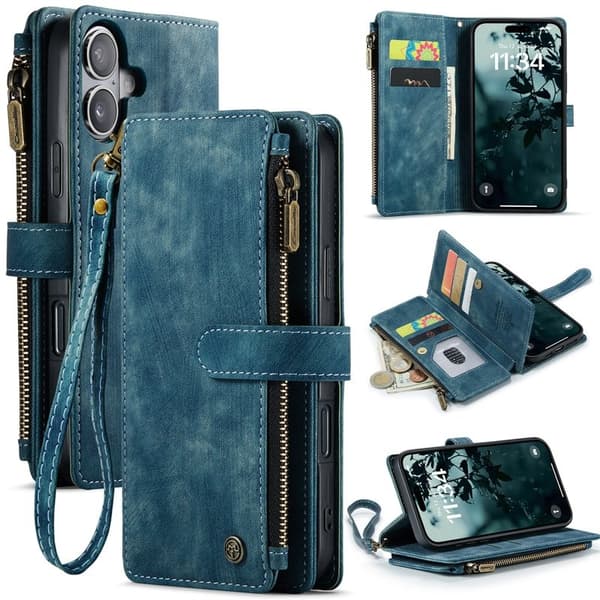 CASEME iPhone 17 Plånboksfodral Konstläder med 10 Kortfack Blå