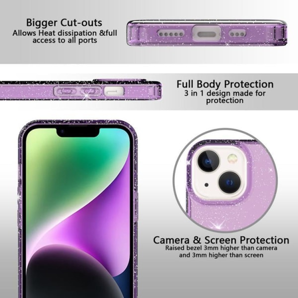 iPhone 14 Skal Glitter Powder - Transparent Lila
