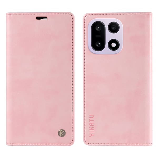 YIKATU OnePlus 15 Plånboksfodral Litchi Closure Konstläder Rosa