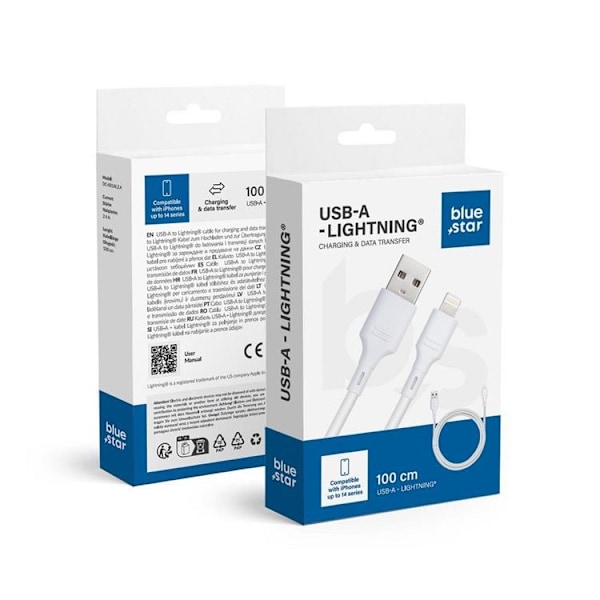 Blue Star USB-A till Lightning kabel 1m - Vit Vit