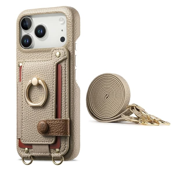 Mobilskal till iPhone 17 Pro Max med Korthållare Ring Kickstand - Khaki Beige