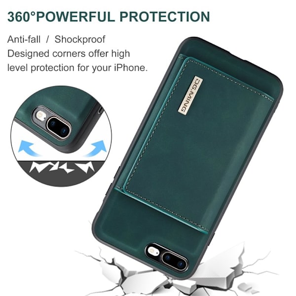 DG.MING M1 Kickstand Plånboksfodral Konstläder för iPhone 7/8 Plus - Grön