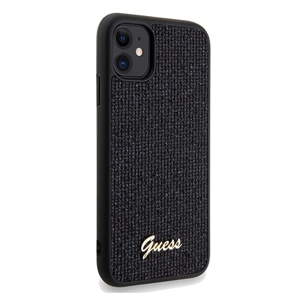 Guess iPhone 11 Etui Disco Script PU Metal Sort Black