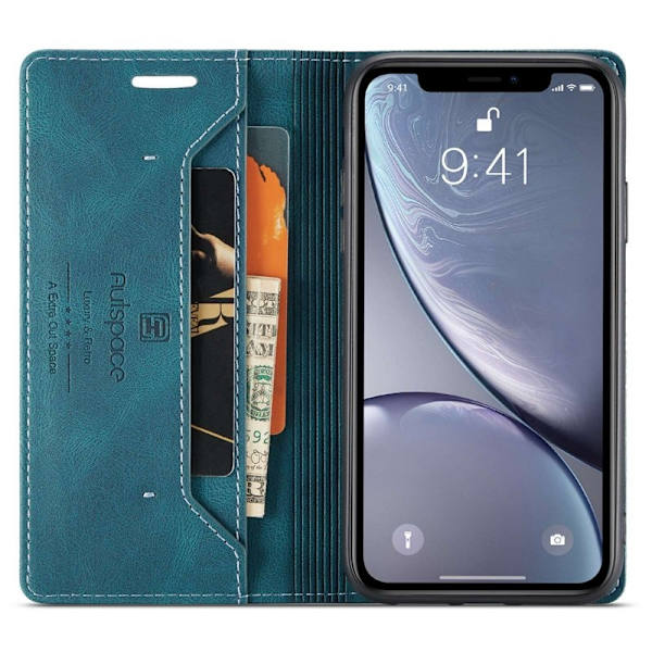 AUTSPACE A01 iPhone XR Plånboksfodral Konstläder - Blå