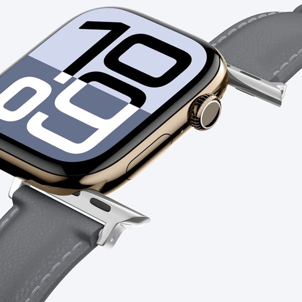 AmazingThing Apple Watch 45/46/49mm ranneke Class nahka - Harmaa
