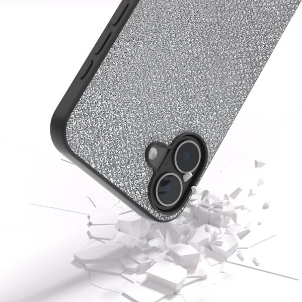 ABEEL Mobilskal till iPhone 16 Plus Rhinestone Textur Silver Black Edge