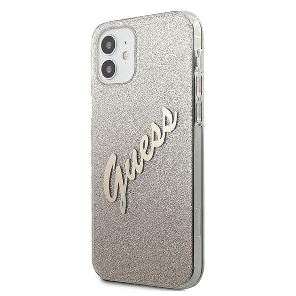 Guess Skal iPhone 12 Mini Glitter Gradient Script - Kulta Yellow