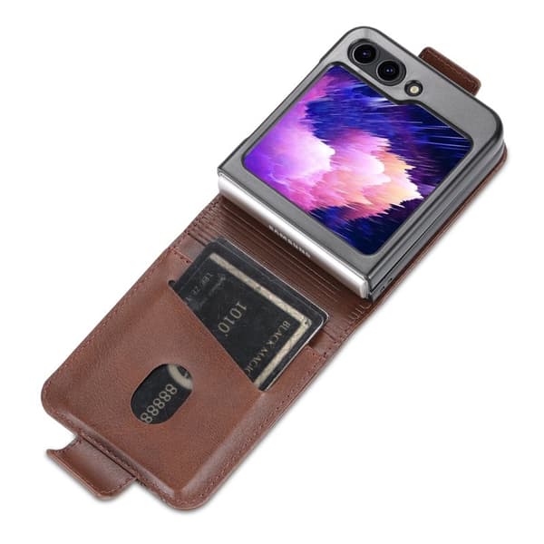 AZNS Samsung Galaxy Z Flip5 Plånboksfodral Konstläder - Brun