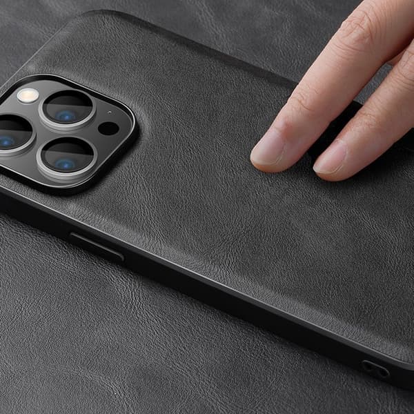 X-LEVEL Bojue-3 Mobilskal till iPhone 15 Pro PU Läder Svart
