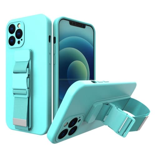 Rope Gel Airbag Skal Med Lanyard iPhone 12 Mini - Lyseblå Blue