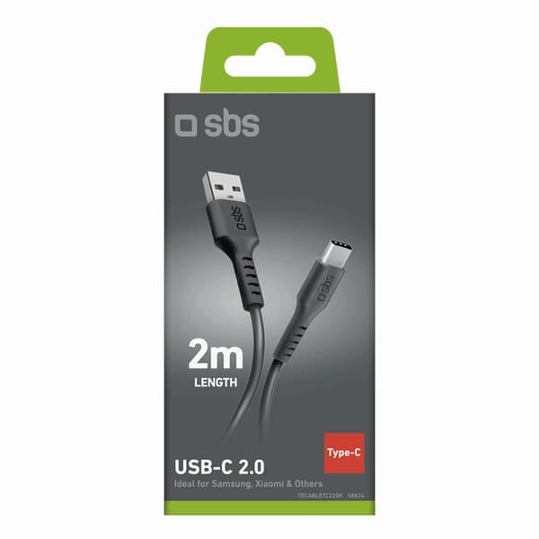 SBS USB-A - USB-C Kabel 2m - Svart Svart