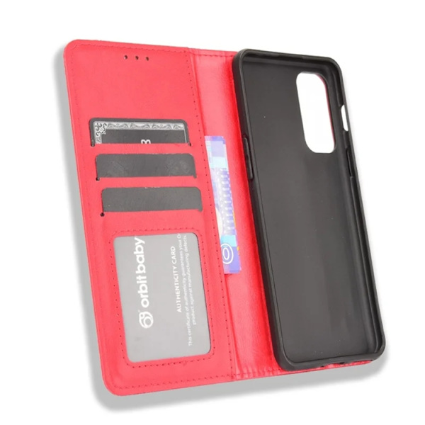 OnePlus Nord 2 5G Plånboksfodral Retro Style Flip Stativ Röd