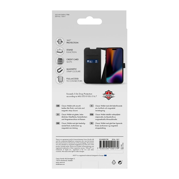 X2O Classic Wallet Plånboksfodral Apple iPhone 17 Pro Svart