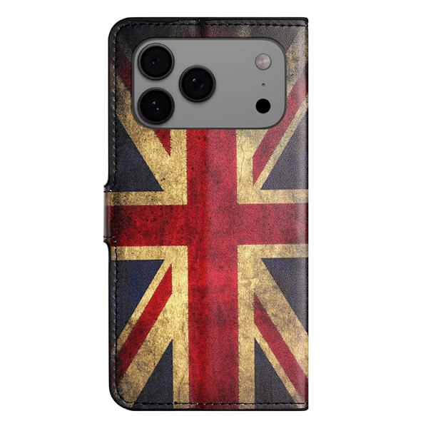 iPhone 17 Pro Max Konstläder Plånboksfodral Pattern Print - Union Jack Röd