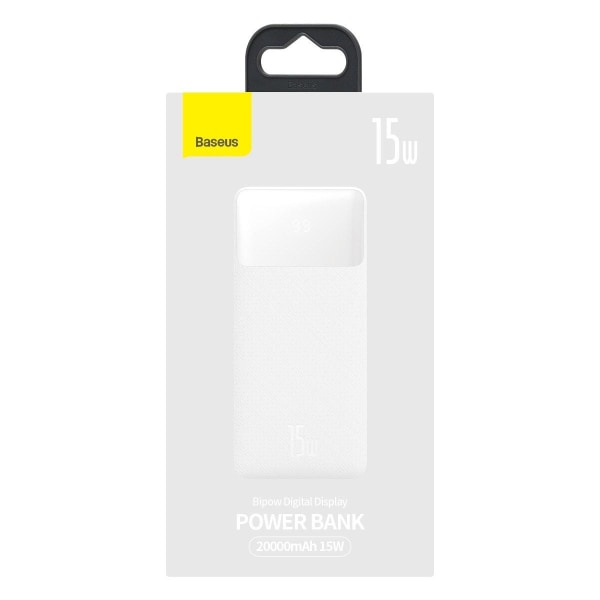 Baseus Pwerbank 20000 mAh 15W Bipow + Micro-USB-kabel - hvid