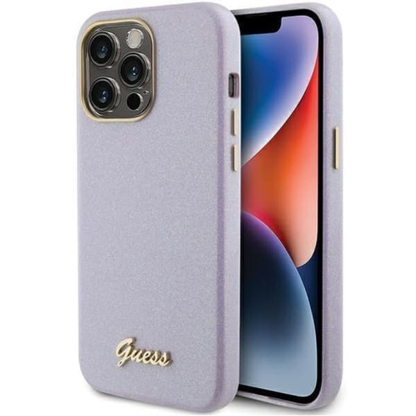 Guess iPhone 15 Pro Max -puhelinkuori Glitter Glossy Script - Lila Lila